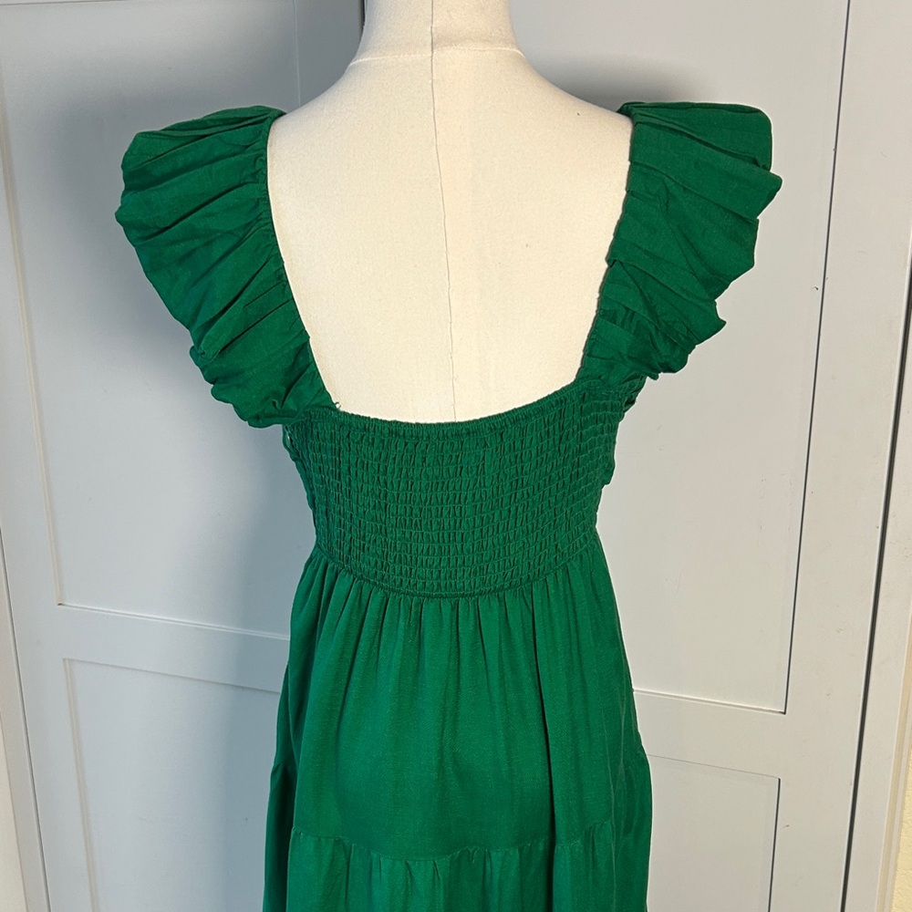 Jason Wu Emerald Green Ruffled V-Neck Tiered Maxi Dress Women’s Size Medium - Picture 6 of 11